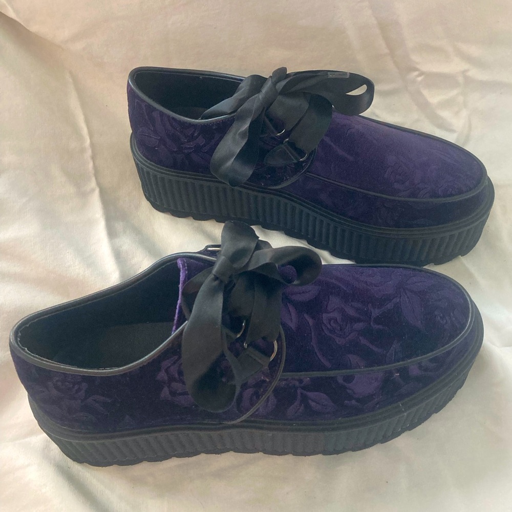 Purple Velvet Rose & Skull Killstar Creepers
